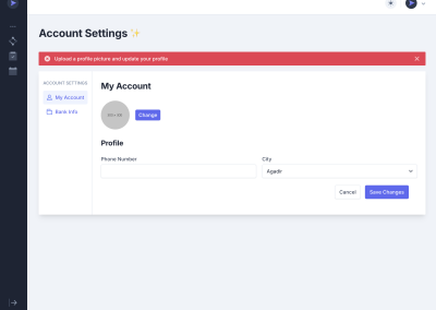 Account Settings Profile Page